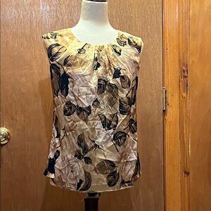 Talbots Black and Tan Floral Blouse